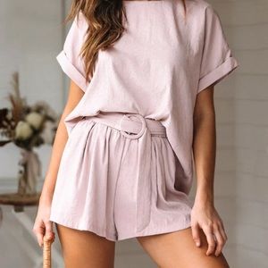 Two piece casual set pastel pink